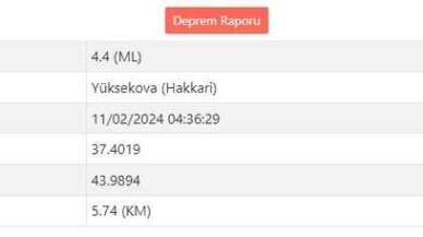 Hakkari'de 4.5 ML Büyüklüğünde Deprem Meydana Geldi